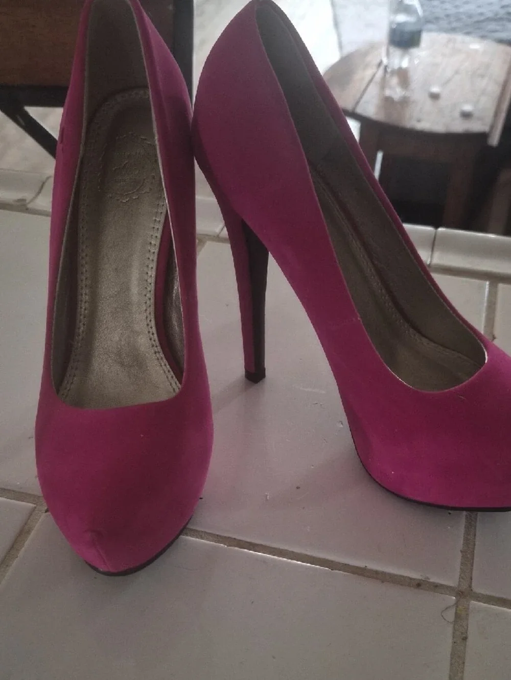 Women's Fuchsia Suede-Look High Heel Pumps